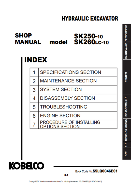 KOBELCO SK250-10, SK260LC-10 HYDRAULIC EXCAVATOR SHOP MANUAL PDF