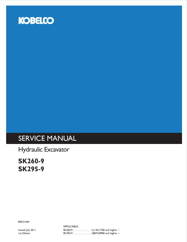 KOBELCO SK260-9, SK295-9 HYDRAULIC EXCAVATOR SERVICE MANUAL PDF