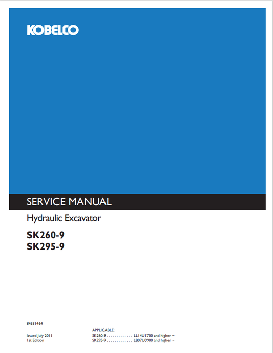 KOBELCO SK260-9, SK295-9 HYDRAULIC EXCAVATOR SERVICE MANUAL PDF
