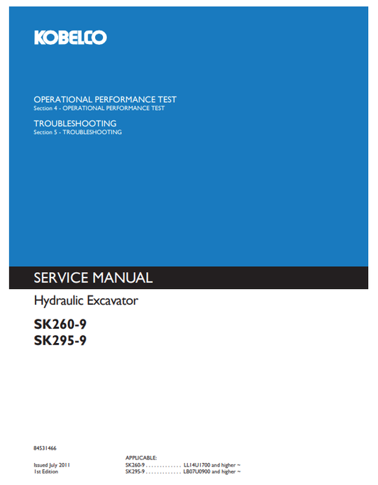KOBELCO SK260-9, SK295-9 HYDRAULIC EXCAVATOR SERVICE MANUAL PDF