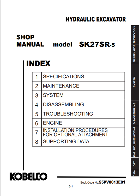 KOBELCO SK27SR-5 HYDRAULIC EXCAVATOR SHOP MANUAL PDF