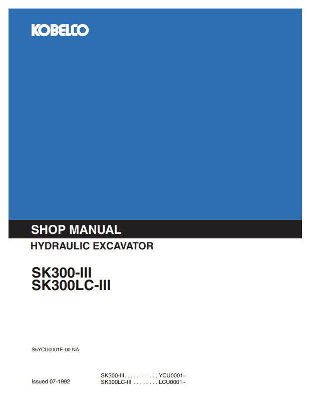 KOBELCO SK300-III, SK300LC-III HYDRAULIC EXCAVATOR SERVICE MANUAL PDF