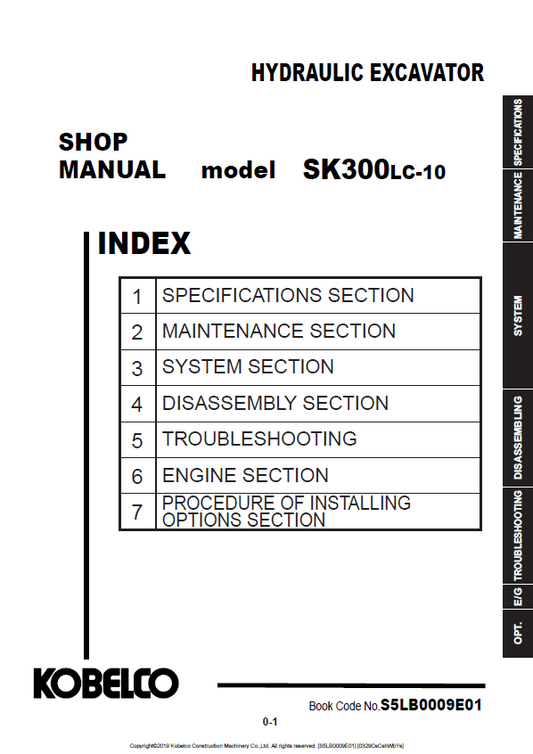 KOBELCO SK300LC-10 HYDRAULIC EXCAVATOR SHOP MANUAL PDF