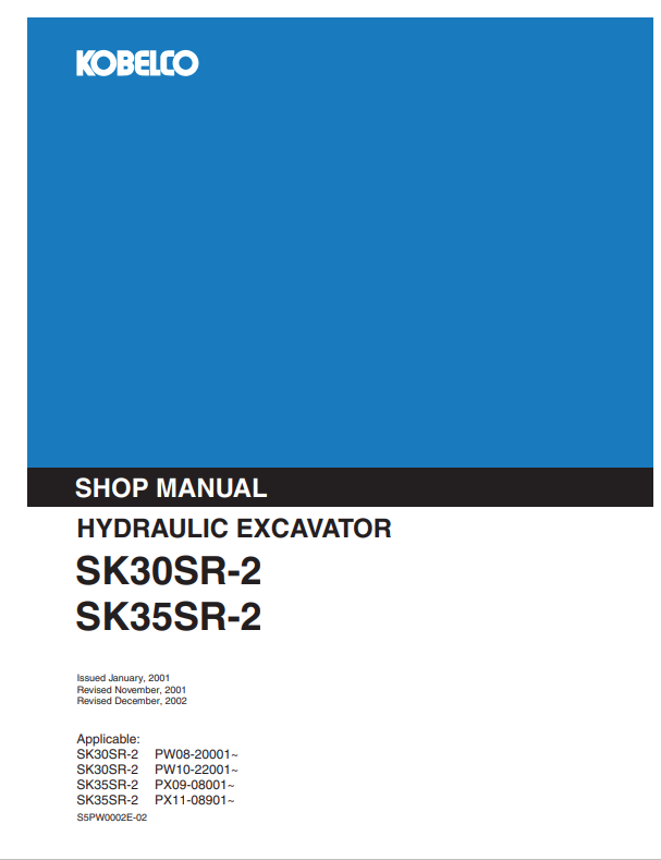 KOBELCO SK30SR-2, SK35SR-2 HYDRAULIC EXCAVATOR SHOP MANUAL PDF