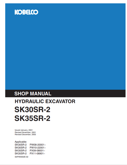 KOBELCO SK30SR-2, SK35SR-2 HYDRAULIC EXCAVATOR SHOP MANUAL PDF
