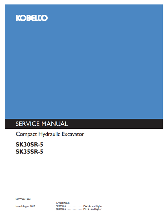 KOBELCO SK30SR-5, SK35SR-5 COMPACT HYDRAULIC EXCAVATOR SHOP MANUAL PDF