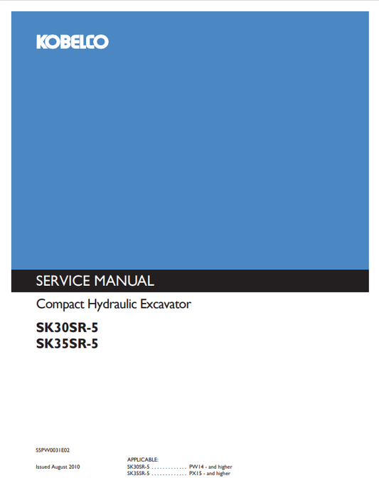 KOBELCO SK30SR-5, SK35SR-5 COMPACT HYDRAULIC EXCAVATOR SHOP MANUAL PDF