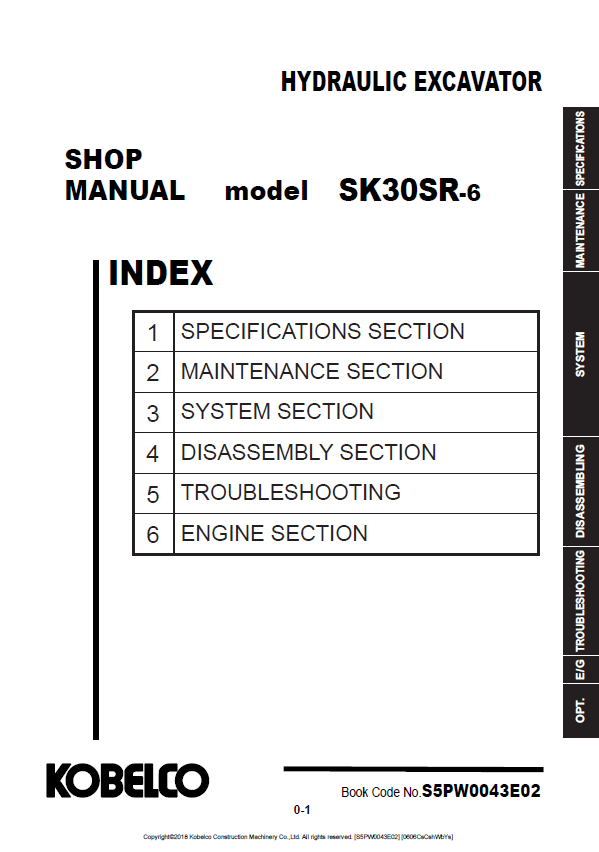 KOBELCO SK30SR-6 HYDRAULIC EXCAVATOR SHOP MANUAL PDF