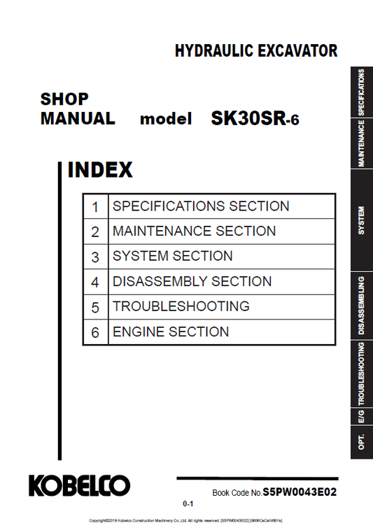 KOBELCO SK30SR-6 HYDRAULIC EXCAVATOR SHOP MANUAL PDF