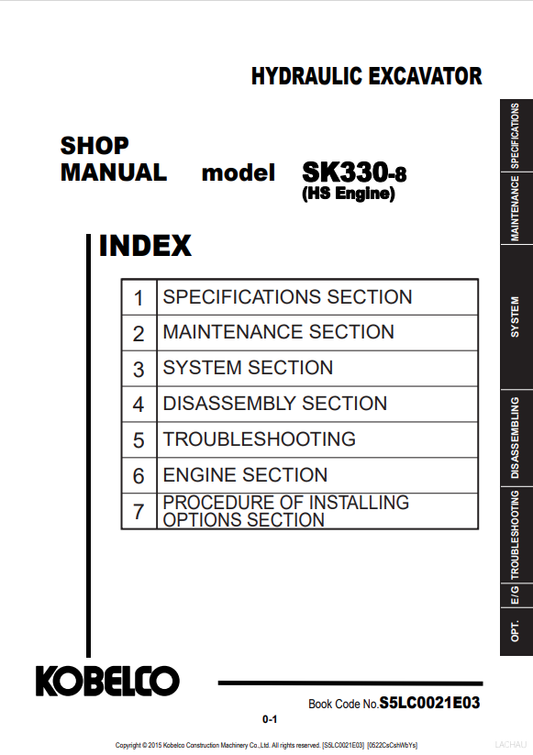 KOBELCO SK330-8 HS ENGINE HYDRAULIC EXCAVATOR SERVICE MANUAL PDF
