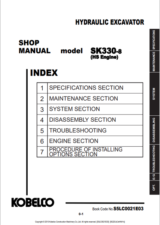 KOBELCO SK330-8 HS ENGINE HYDRAULIC EXCAVATOR SHOP MANUAL PDF