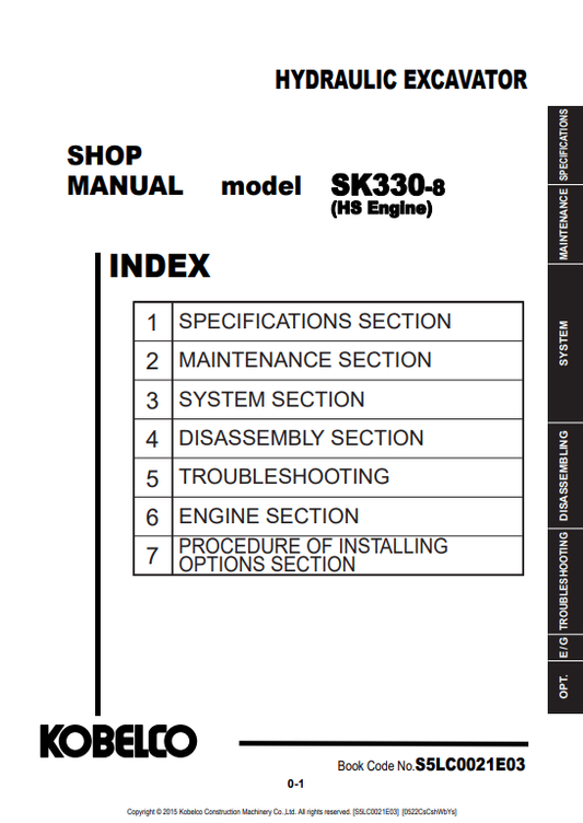 KOBELCO SK330-8 HS ENGINE HYDRAULIC EXCAVATOR SHOP MANUAL PDF