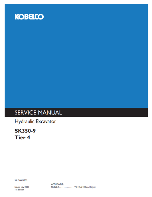 KOBELCO SK350-9 HYDRAULIC EXCAVATOR SERVICE MANUAL PDF