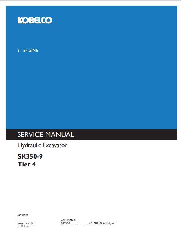 KOBELCO SK350-9 TIER 4 HYDRAULIC EXCAVATOR SERVICE MANUAL PDF