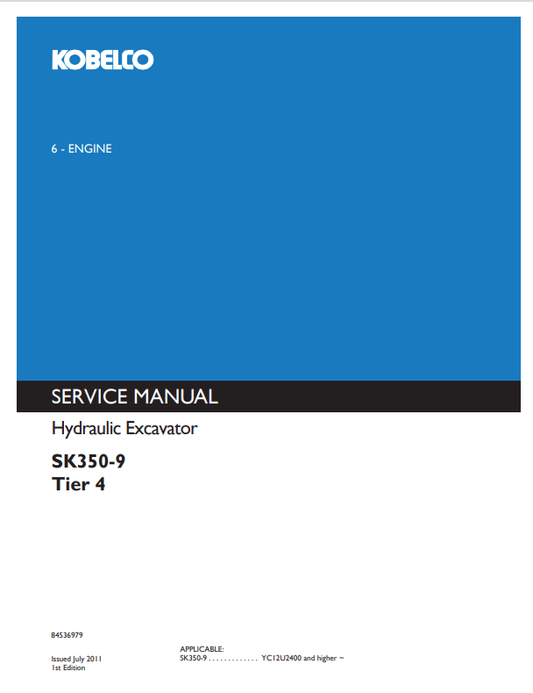 KOBELCO SK350-9 TIER 4 HYDRAULIC EXCAVATOR SERVICE MANUAL PDF