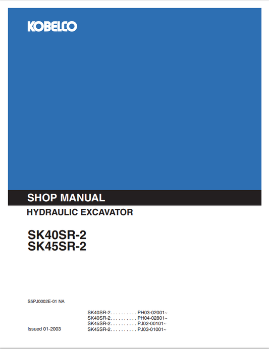 KOBELCO SK40SR-2, SK45SR-2 HYDRAULIC EXCAVATOR SHOP MANUAL PDF