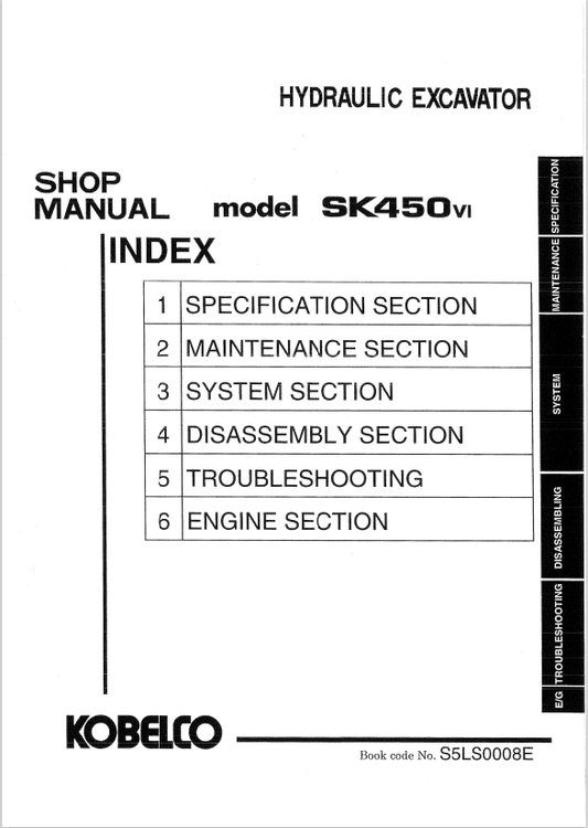 KOBELCO SK450-6 HYDRAULIC EXCAVATOR SERVICE MANUAL PDF