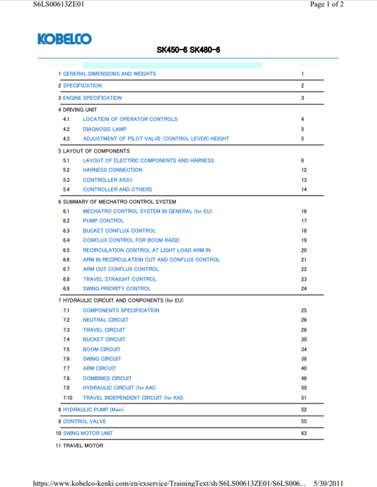KOBELCO SK450-6, SK480-6 HYDRAULIC EXCAVATOR SERVICE MANUAL PDF