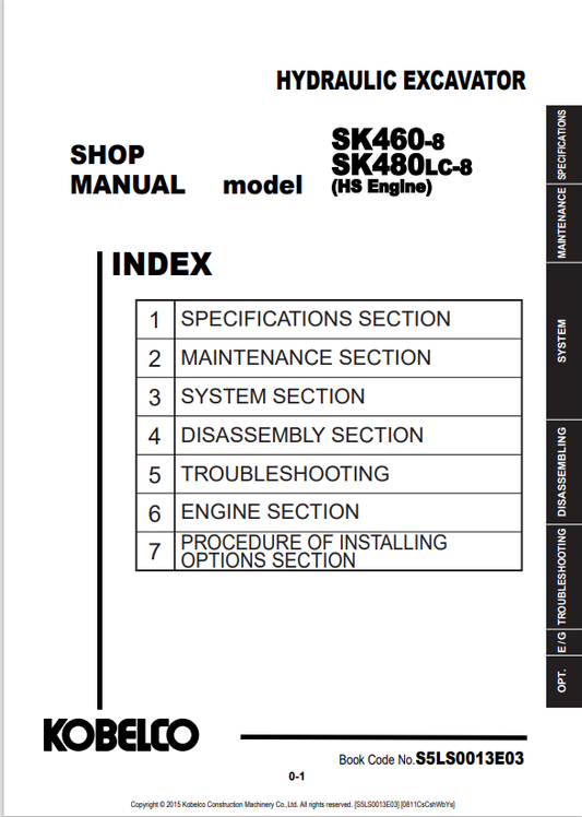 KOBELCO SK460-8, SK480LC-8 HYDRAULIC EXCAVATOR HS ENGINE SHOP MANUAL PDF