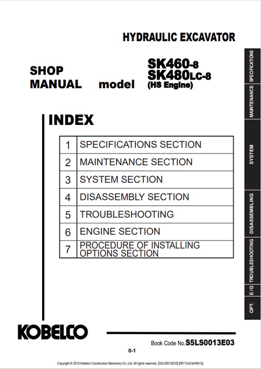 KOBELCO SK460-8, SK480LC-8 HYDRAULIC EXCAVATOR SERVICE MANUAL PDF