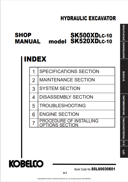 KOBELCO SK500XDLC-10, SK520XDLC-10 HYDRAULIC EXCAVATOR SERVICE MANUAL PDF