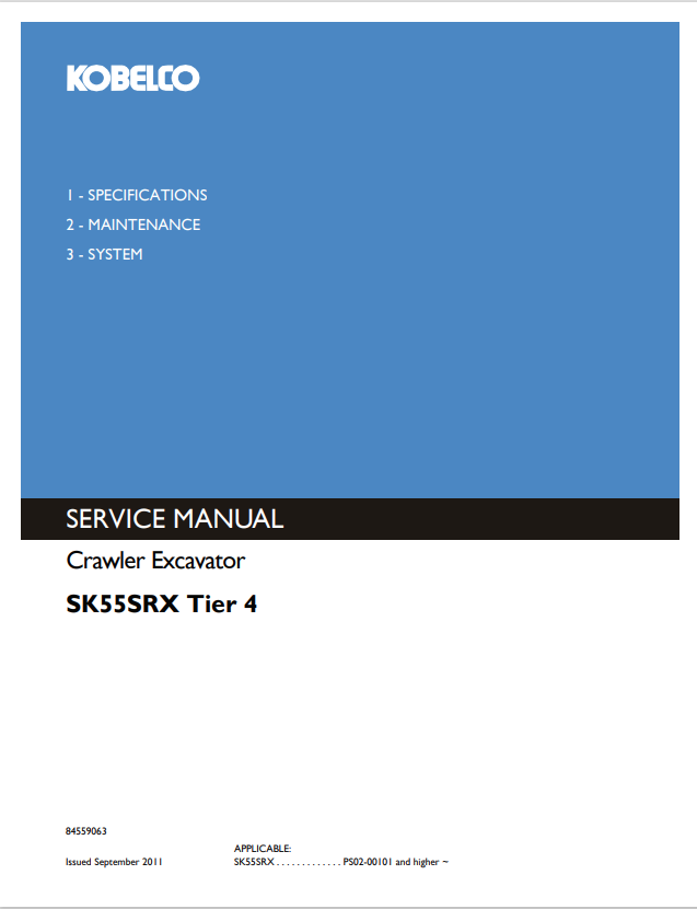 KOBELCO SK55SRX TIER 4 CRAWLER EXCAVATOR SERVICE MANUAL PDF
