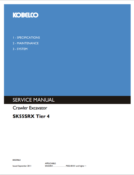 KOBELCO SK55SRX TIER 4 CRAWLER EXCAVATOR SERVICE MANUAL PDF