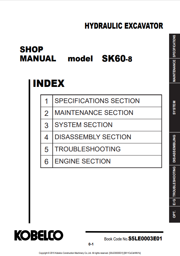 KOBELCO SK60-8 HYDRAULIC EXCAVATOR SHOP MANUAL PDF