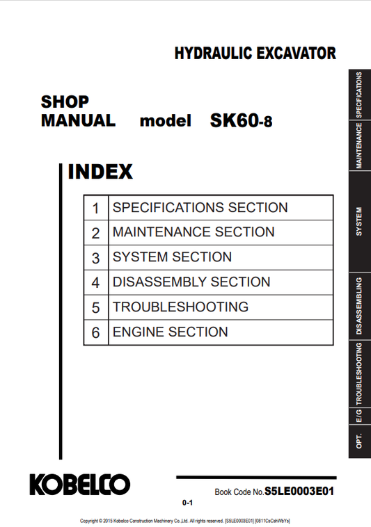 KOBELCO SK60-8 HYDRAULIC EXCAVATOR SHOP MANUAL PDF