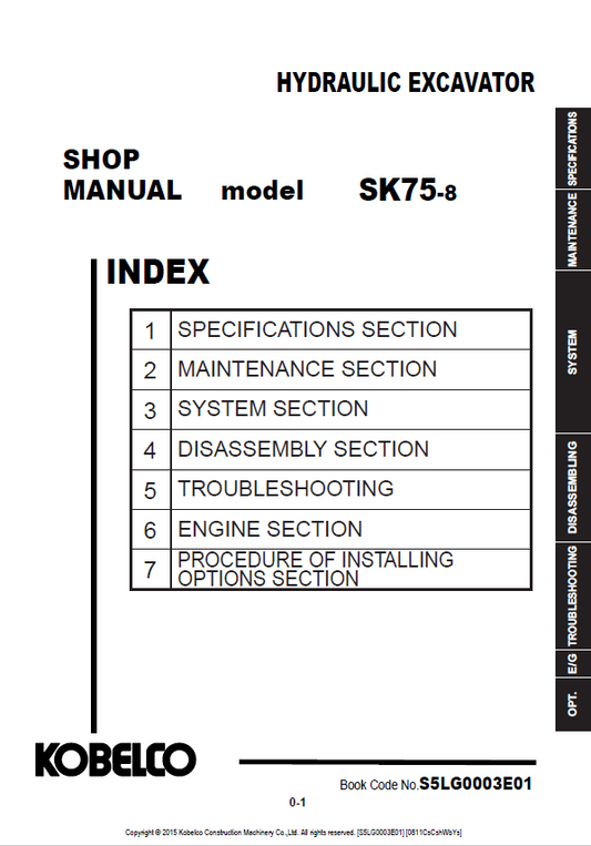 KOBELCO SK75-8 HYDRAULIC EXCAVATOR SHOP MANUAL PDF