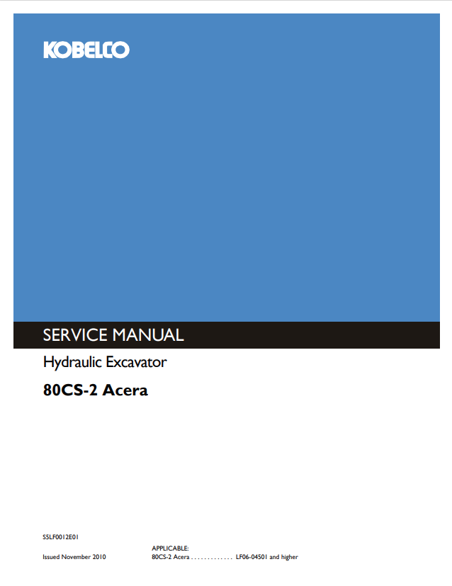 KOBELCO SK80CS-2 ACERA HYDRAULIC EXCAVATOR SERVICE MANUAL PDF