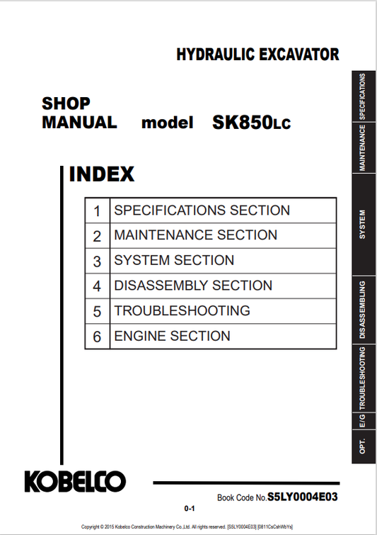 KOBELCO SK850LC HYDRAULIC EXCAVATOR SHOP MANUAL PDF