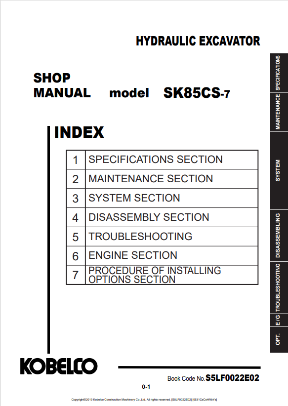 KOBELCO SK85CS-7 HYDRAULIC EXCAVATOR SHOP MANUAL PDF