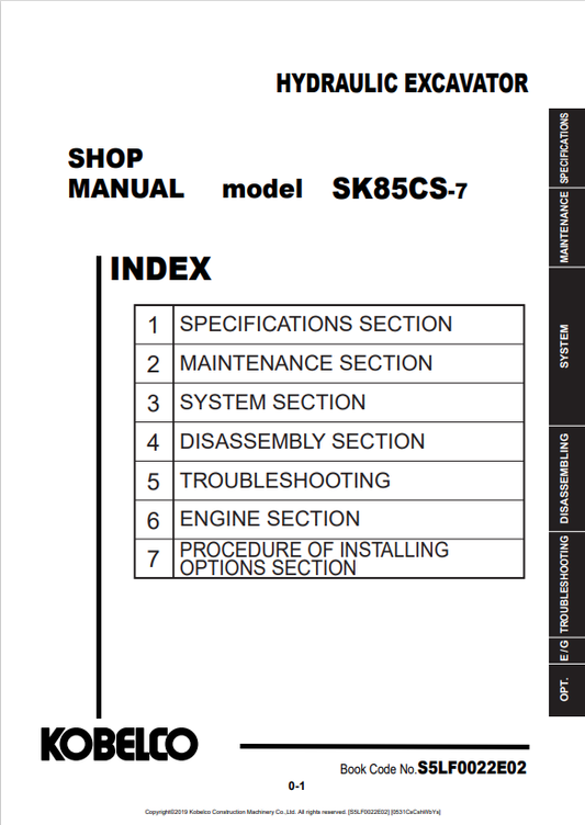KOBELCO SK85CS-7 HYDRAULIC EXCAVATOR SHOP MANUAL PDF