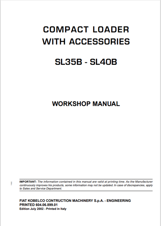 KOBELCO SL35B, SL40B COMPACT LOADER WITH ACCESSORIES WORKSHOP MANUAL PDF
