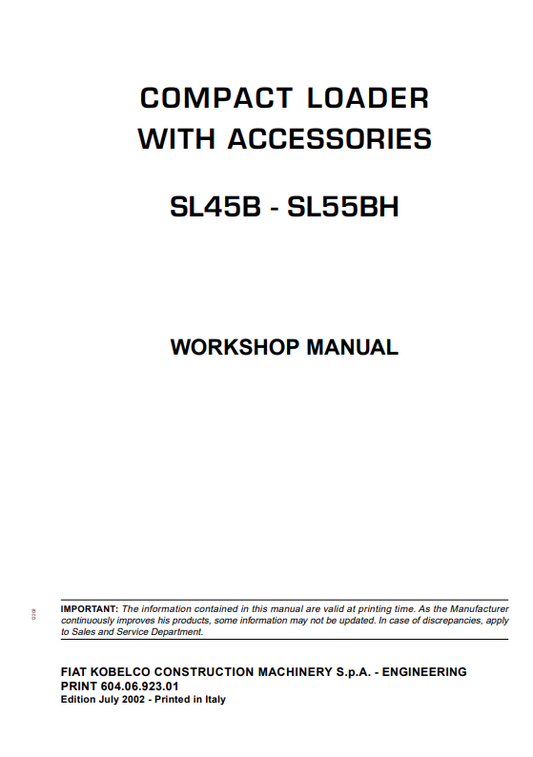 KOBELCO SL45B, SL55BH COMPACT LOADER WITH ACCESSORIES WORKSHOP MANUAL PDF