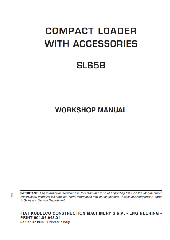 KOBELCO SL65B COMPACT LOADER WITH ACCESSORIES WORKSHOP MANUAL PDF