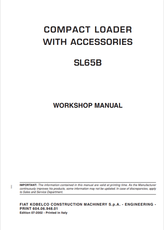 KOBELCO SL65B COMPACT LOADER WITH ACCESSORIES WORKSHOP MANUAL PDF