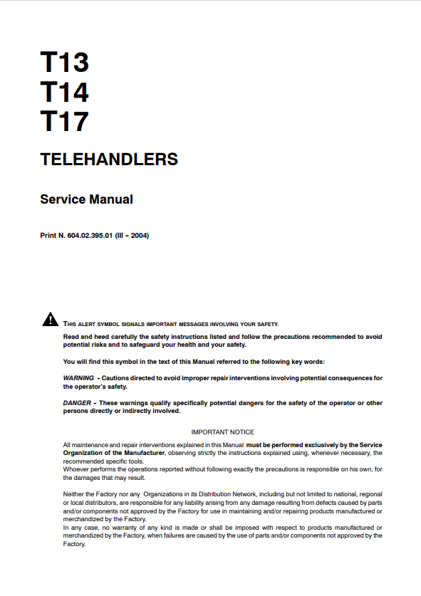 KOBELCO T13, T14, T17 TELEHANDLERS SERVICE MANUAL PDF