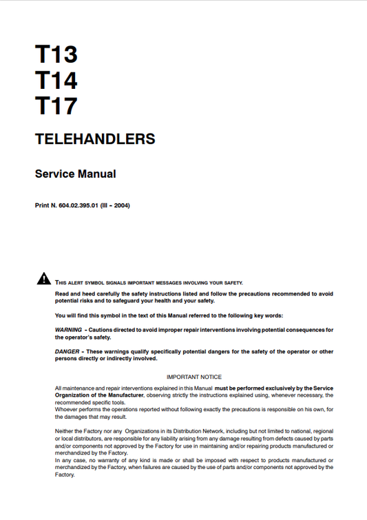 KOBELCO T13, T14, T17 TELEHANDLERS SERVICE MANUAL PDF