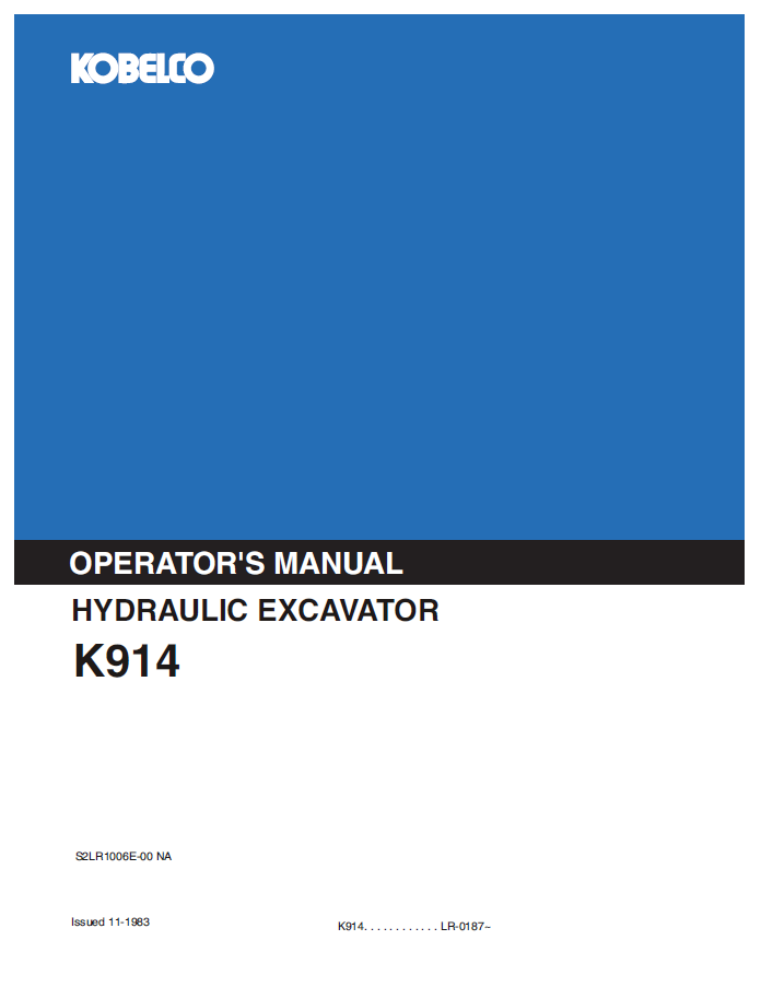 Kobelco Hydraulic Excavator K914 Operator Manual PDF