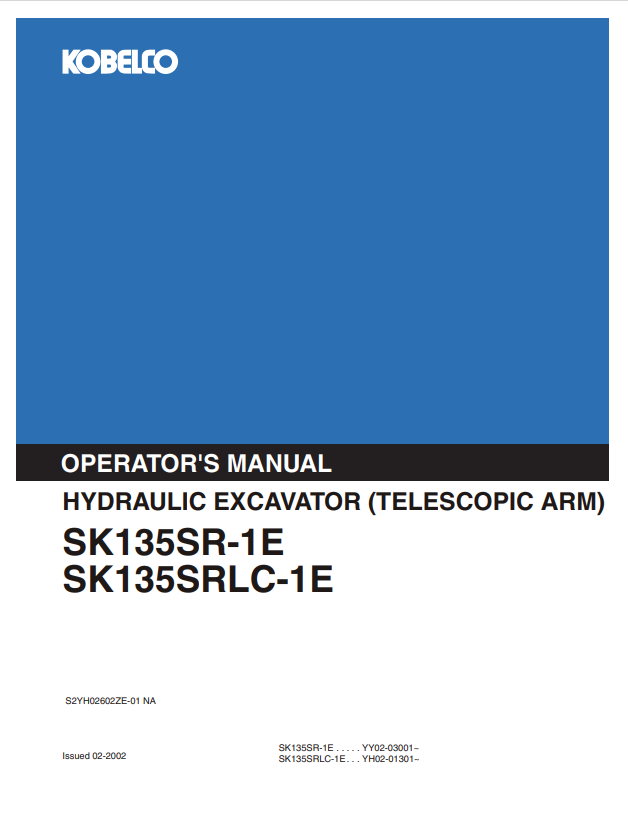 Kobelco Hydraulic Excavator SK135SR-1E Sk135SRLC-1E Operator Manual - PDF File