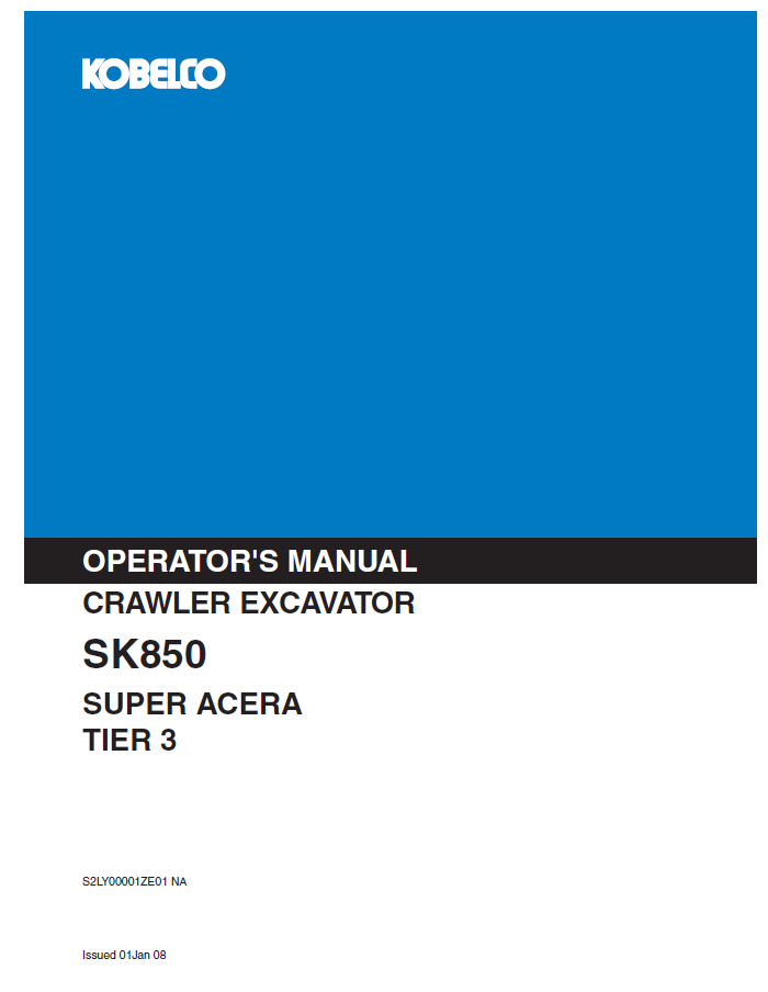 Kobelco Machine Crawler Excavator 215sr Acera Tier 3 Operator Manual PDF
