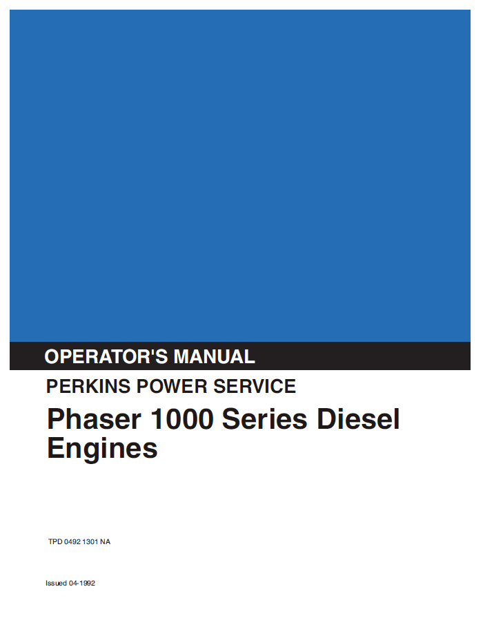 Kobelco Machine Diesel Engines Perkins Power Service Phaser 1000 Series Operator Manual PDF