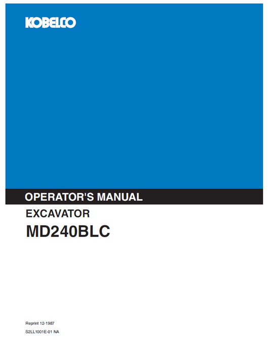 Kobelco Machine Excavator MD240BLC Operator Manual PDF