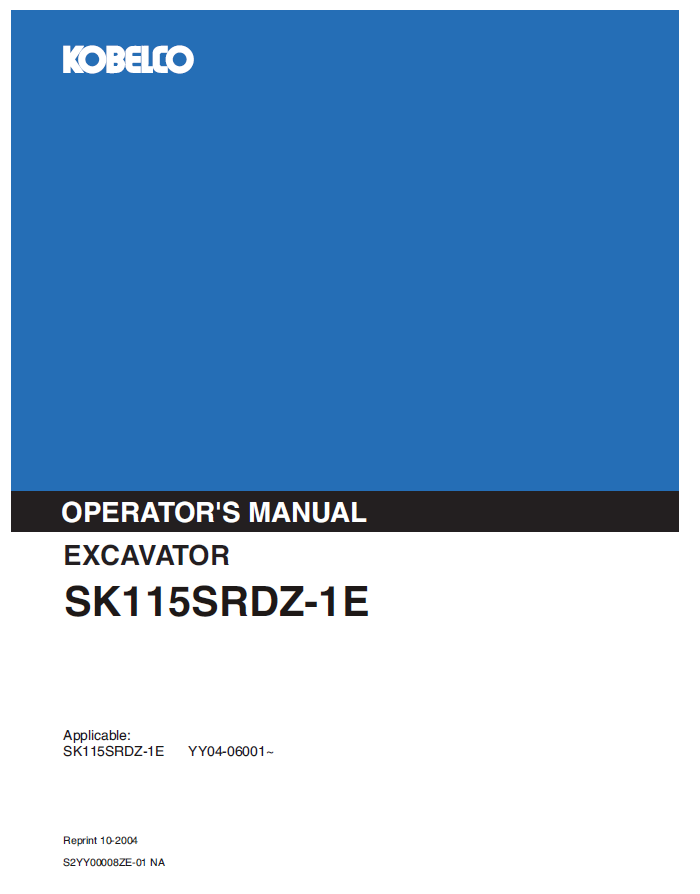 Kobelco Machine Excavator SK115SRDZ-1E Operator Manual PDF