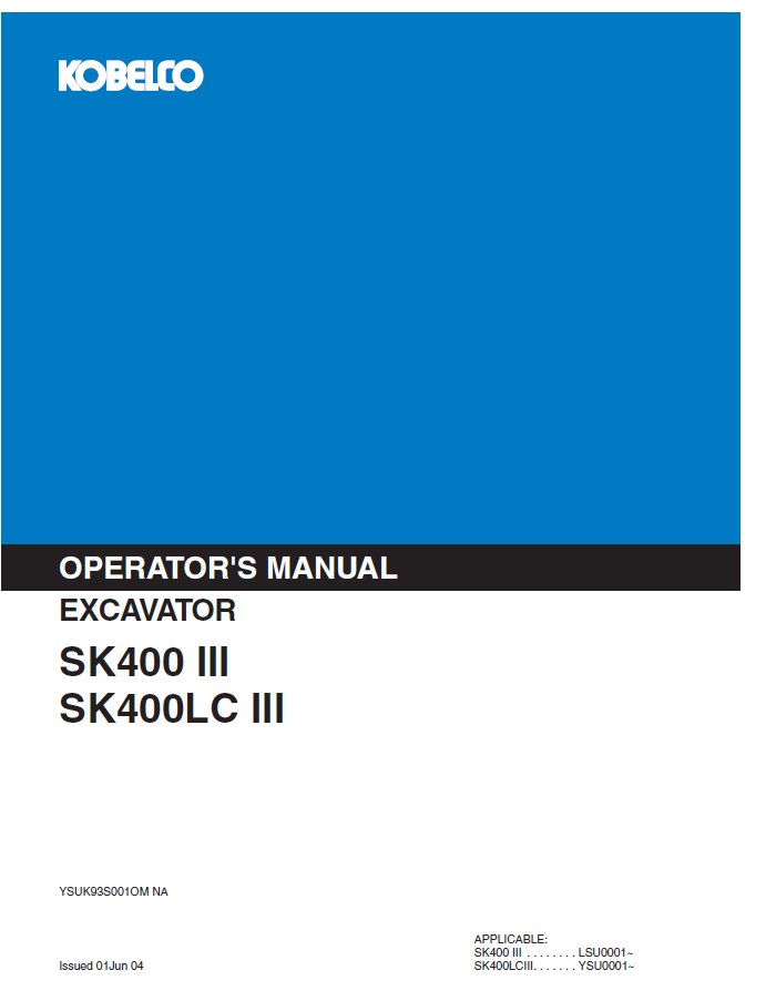 Kobelco Machine Excavator SK235SR-1E SK235SRNLC-1E Operator Manual PDF