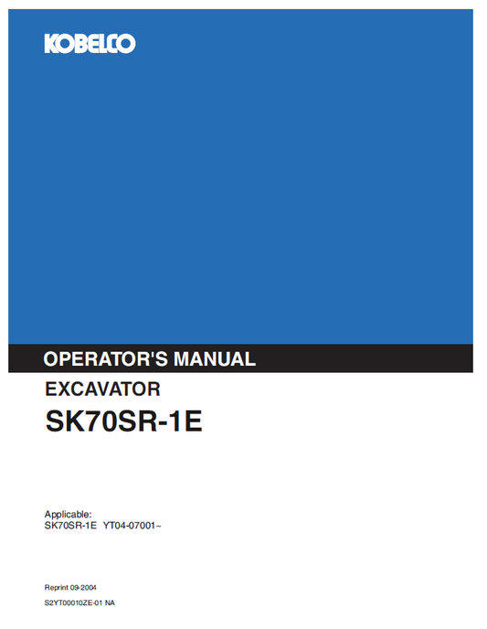 Kobelco Machine Excavator SK70SR-1E Operator Manual PDF