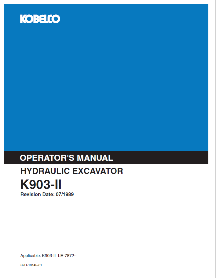 Kobelco Machine Hydraulic Excavator K903-II Operator Manual PDF