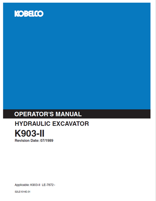 Kobelco Machine Hydraulic Excavator K903-II Operator Manual PDF